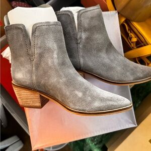 Stone Gray Split Ankle Boots with Suede Finish and Low Heel 6.5